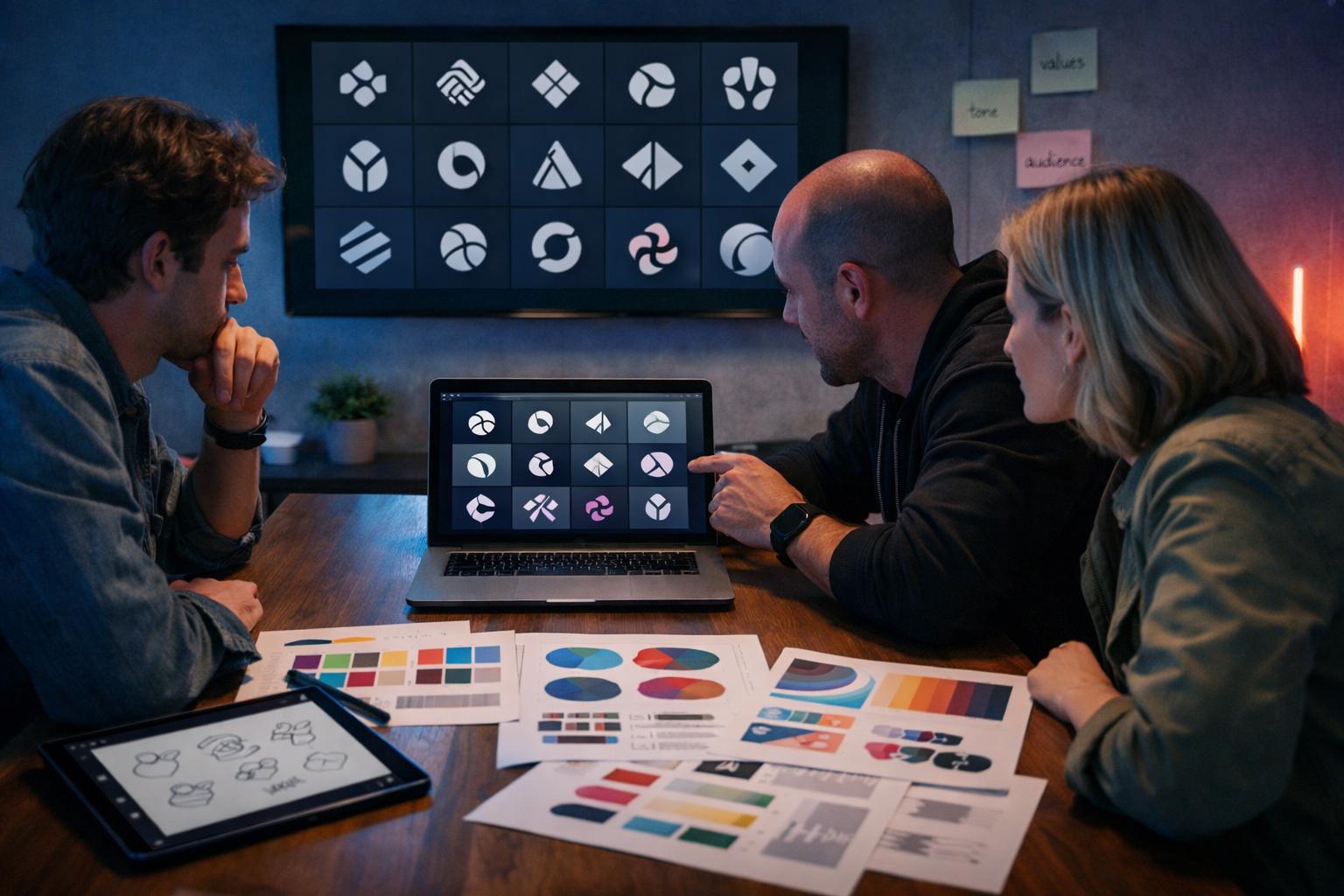 A logo review session: choosing the right mark from a wall of options