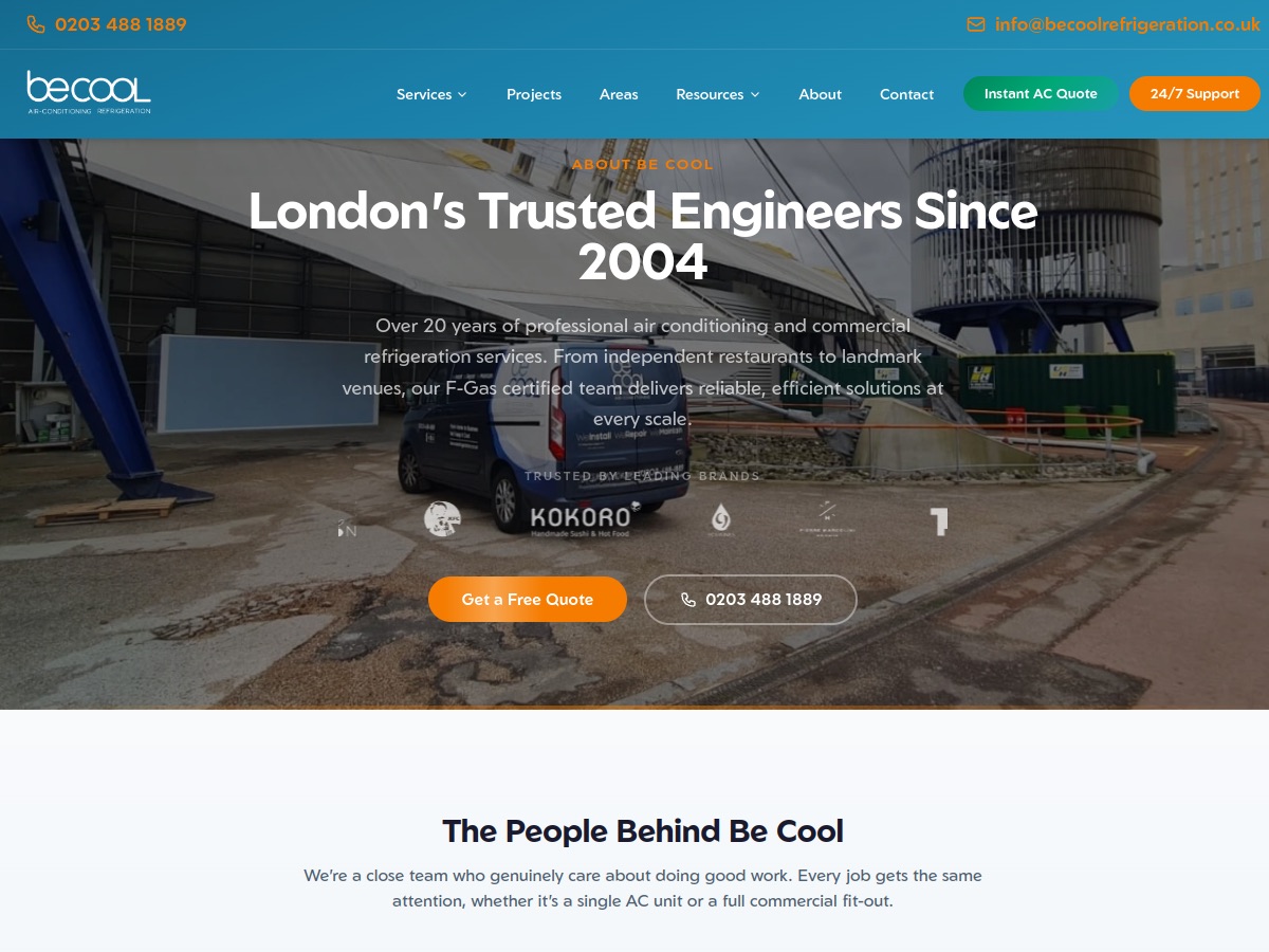 Be Cool Refrigeration website on a laptop
