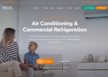 Be Cool Refrigeration website on a tablet