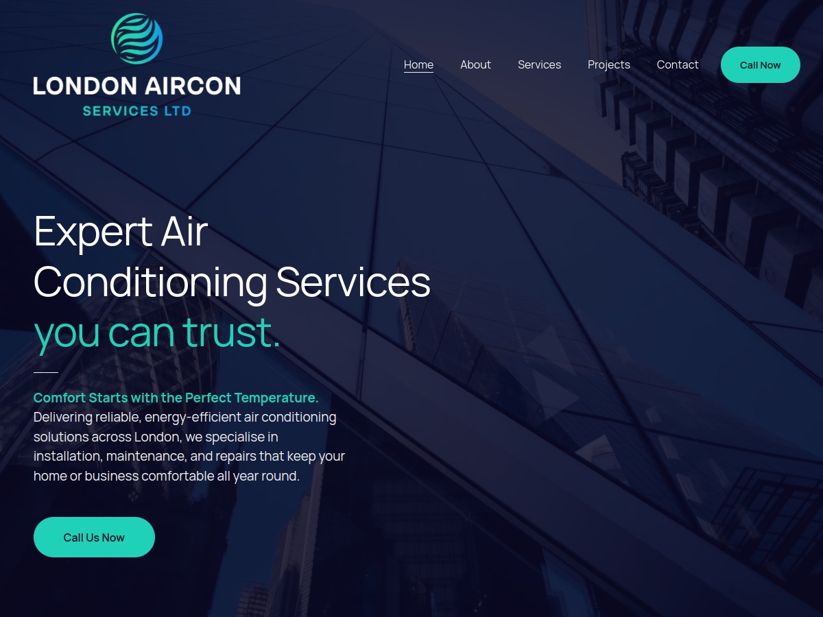 London Air Con website on a desktop monitor