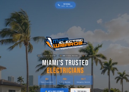 Miami Electric Wizards website on a tablet