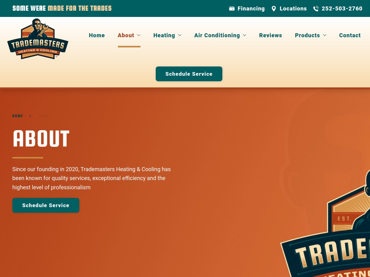 Trademasters Heating & Cooling website on a laptop