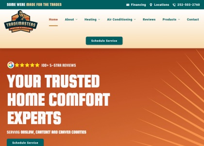 Trademasters Heating & Cooling website on a tablet