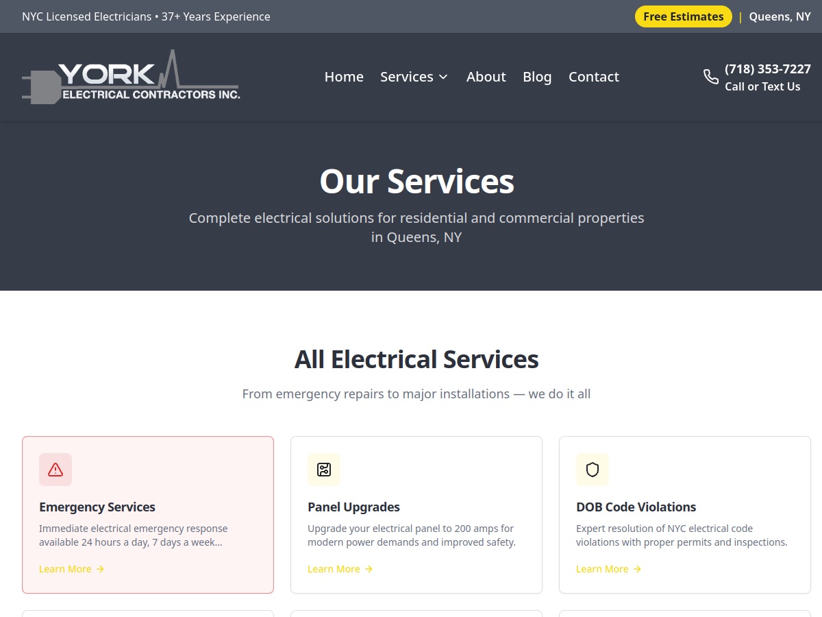 York Electrical website on a laptop