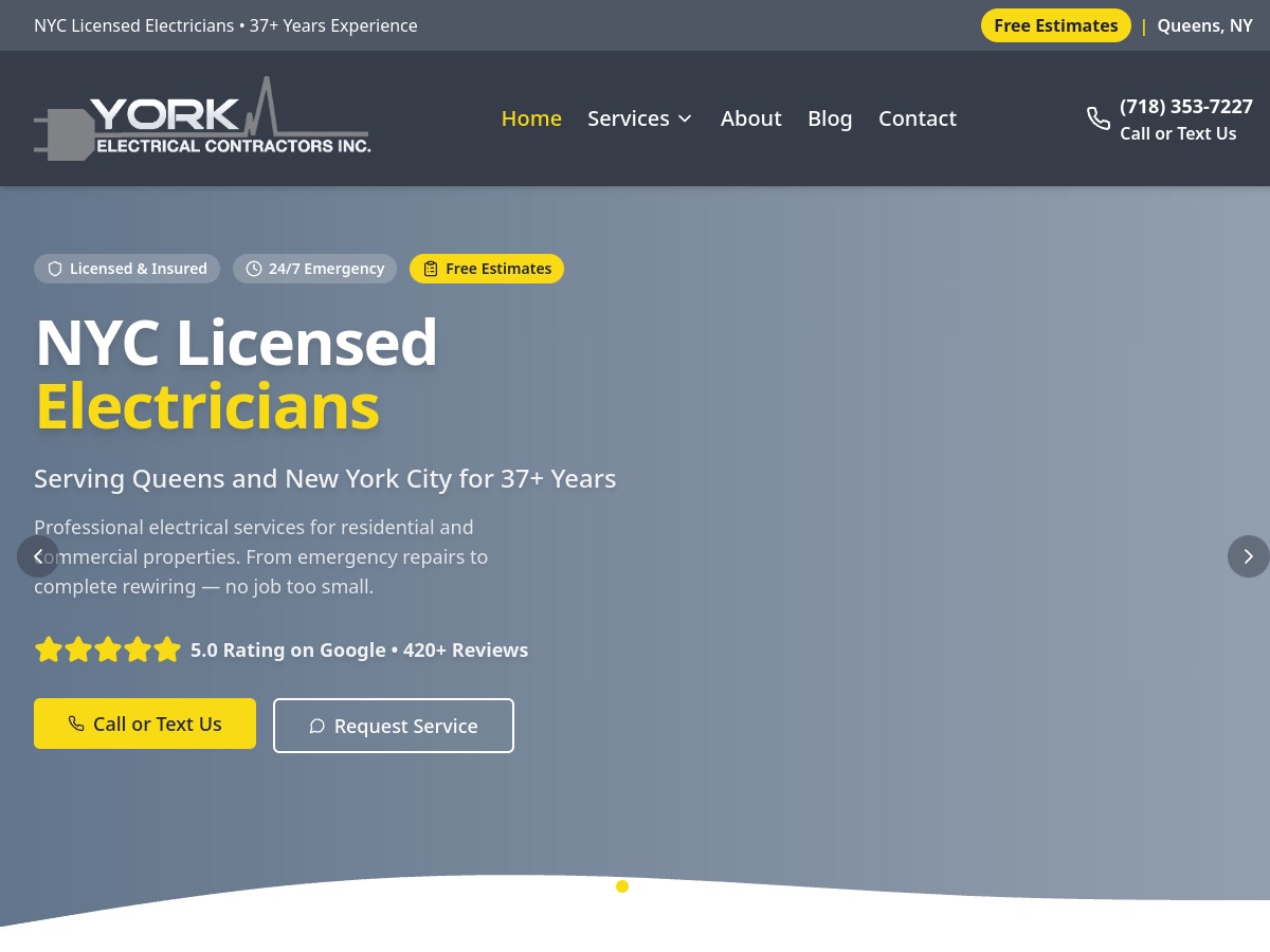 York Electrical website on a desktop monitor